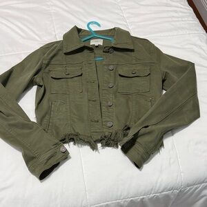 Hidden-Los Angeles  Olive Green Women's Frayed cropped Jean  Jacket
